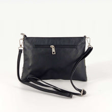 Cargar imagen en el visor de la galerĂa, Bolso bandolera dĂșo texturas piel y pelo camuflaje verde trasera