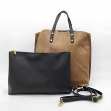 Cargar imagen en el visor de la galerÃa, Bolso maxi shopper de piel de potro semirrÃgida, color beige, con bolso interior y correa,de LaNievina