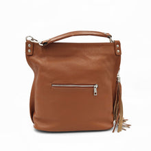 Cargar imagen en el visor de la galería, Bolso shopper en piel vacuno blanda, color marrón, trasera con bolsillo, en LaNievina