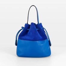 Cargar imagen en el visor de la galerÃa, Bolso saco de ante y piel vacuno, bucket bag, azul