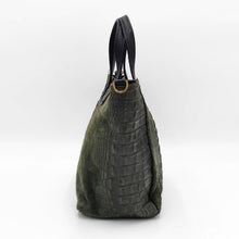 Cargar imagen en el visor de la galería, Bolso de mano de ante con estampado coco verde, lateral, en LaNievina