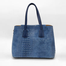 Cargar imagen en el visor de la galerÃa, Bolso shopper dúo texturas, ante y piel de coco, azul, trasera. LaNievina