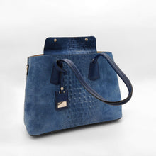 Cargar imagen en el visor de la galerÃa, Bolso shopper dúo texturas, ante y piel de coco, azul. LaNievina