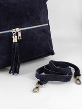 Cargar imagen en el visor de la galerÃa, Bolso shopper de ante azul marino con bolsillo