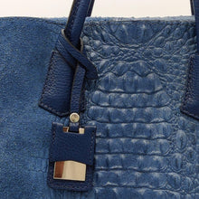 Cargar imagen en el visor de la galerÃa, Bolso shopper dúo texturas, ante y piel de coco, azul. Detalle. LaNievina