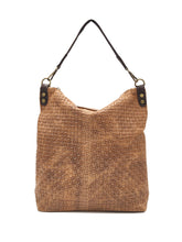 Cargar imagen en el visor de la galería, Bolso shopper marrón piel efecto trenzado frontal con asa levantada