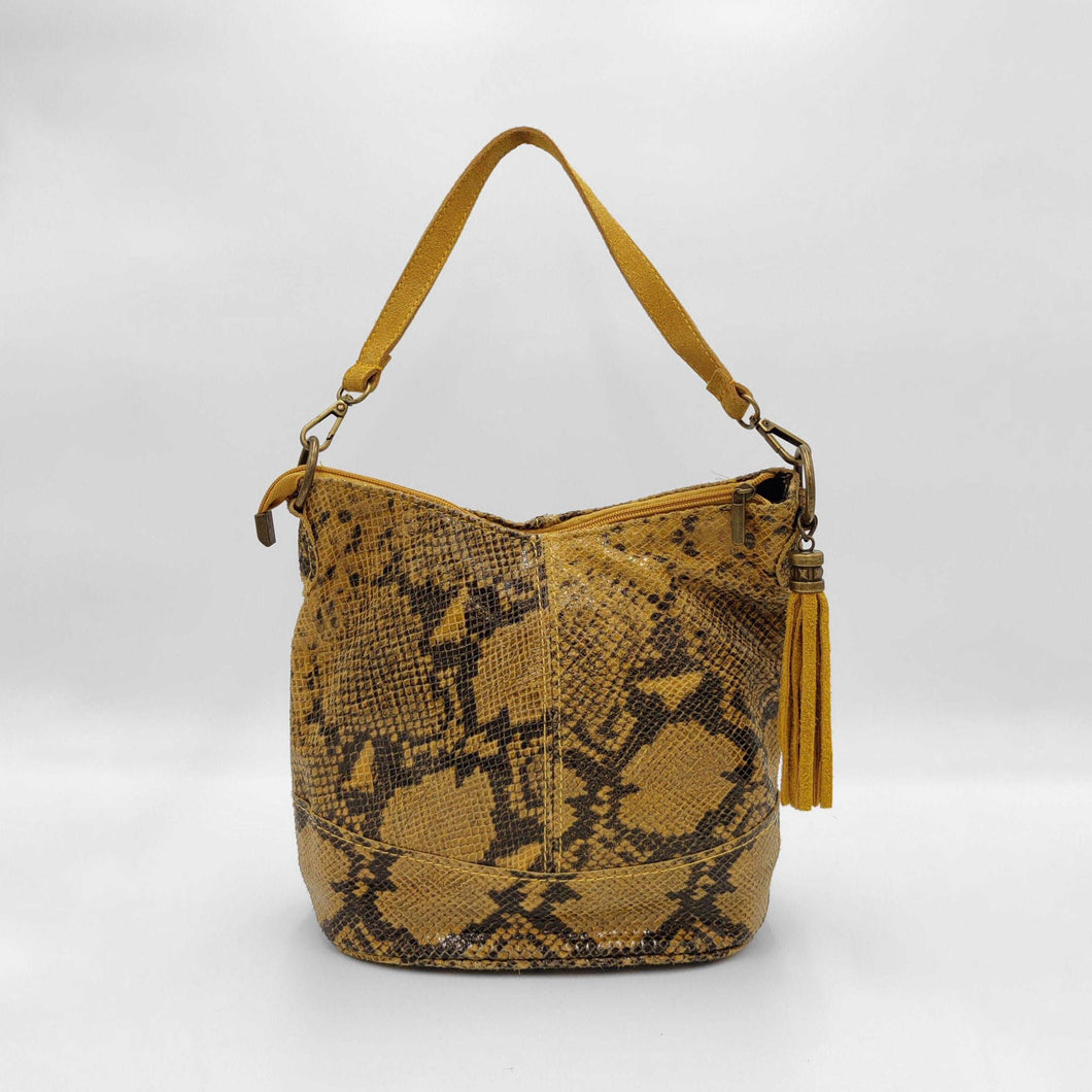 Bolso de hombro en piel de vacuno efecto serpiente