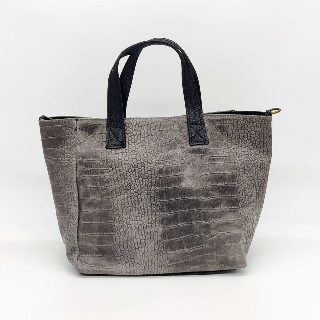 Bolso de mano en piel efecto cocodrilo color  gris en LaNievina
