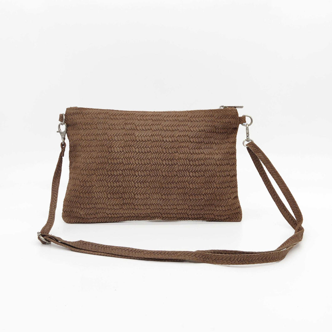 Bandolera de piel efecto espiga
