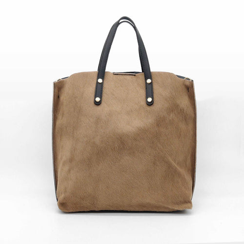 Bolso maxi shopper de piel de potro semirrígida, color beige, de LaNievina