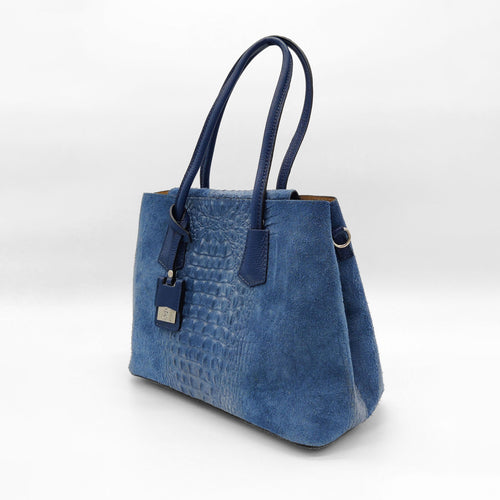 Bolso shopper dúo texturas, ante y piel de coco, azul. LaNievina