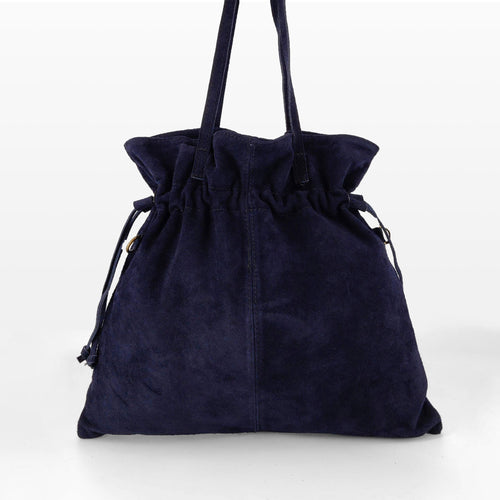 Bolso shopper con cordones azul marino frontal. LaNievina